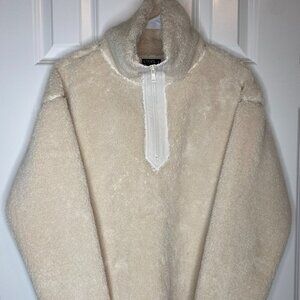 Chaps Ralph Lauren 1/4 Zip Pullover Soft Sherpa Fleece Cream Ivory Small